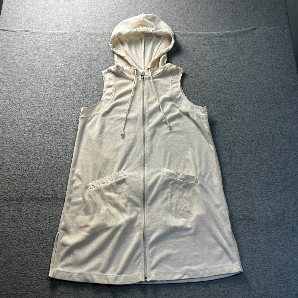 Sleeveless Hooded Zip Cover Up Womens White Medium Palisades Beach Club